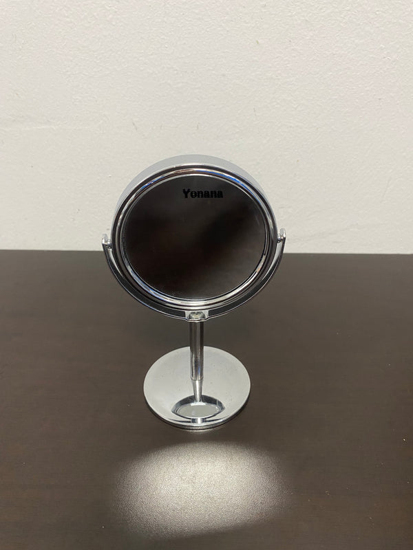 Yonana Tabletop Makeup Mirror with Magnification 8" Double-Sided Vanity Mirror 1X/10X Magnifying Mirror with Stand,Classic Round Desktop Make Up Mirror for Bathroom Bedroom,15" Height,Bright Silver,No Light